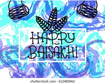 Card with text Happy Baisakhi. New year in Punjab. The celebration of the festival Baisakhi in India. Print for holiday. Vector illustration