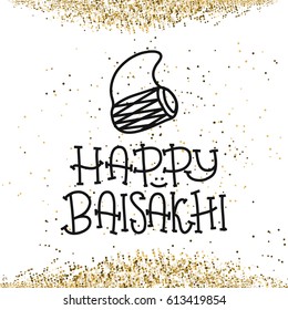 Card with text Happy Baisakhi. New year in Punjab. The celebration of the festival Baisakhi in India. Print for holiday. Vector illustration