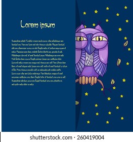 Card for text with an owl on a blue background. vector