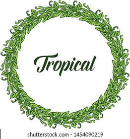 Card texture of summer tropical, plant of bright green leaves and flower frame. Vector