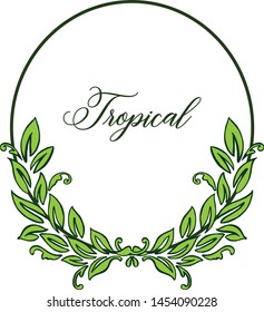 Card texture of summer tropical, plant of bright green leaves and flower frame. Vector