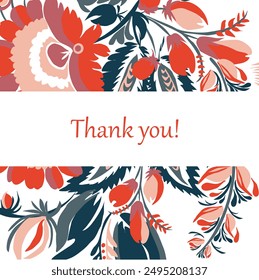 Card Thank you. Beautiful stylized floral ornament. Floral rhythmic pattern. Vintage botanical composition of fantastic plant element