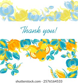 Card Thank you. Beautiful stylized floral ornament. Floral rhythmic pattern. Vintage botanical composition of fantastic plant element