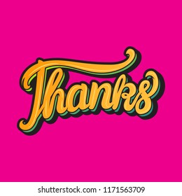 Card Thanks hand lettering inscription Vector illustration isolated on pink background