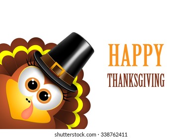 Card for Thanksgiving Day. Turkey in a pilgrim hat.