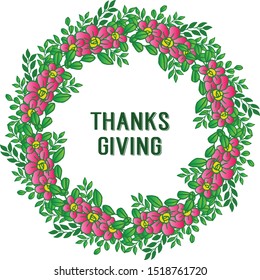 Card thanksgiving, with decorative of vintage pink flower frame. Vector