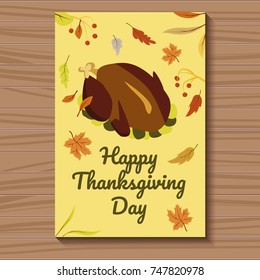 Card for Thanksgiving with a ready turkey. Vector illustration