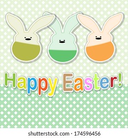 Card, three Easter rabbit. Vector illustration.