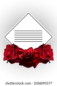 card with three red roses and a diamond