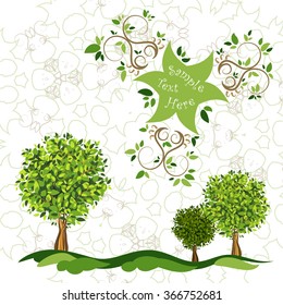 Card three trees on the horizon and curly elements label