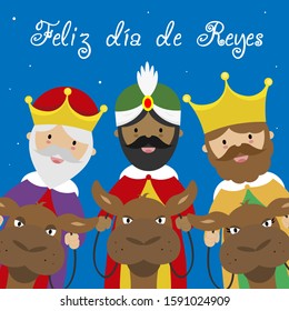 Card of the three wise men. Spanish text Three Wise Men