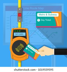 Card ticket validation scanning display tram train city urban box ride NFC RFID access metro check quick debit phone mobile credit driver toll fast pass rail stop button switch digital radio alert