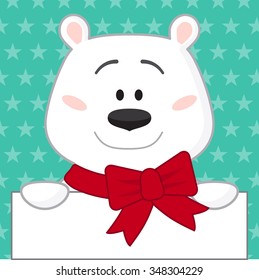 Card top decorative element. Cute bear with red bow. Perfect for cards, invitations, kid's menu. All items are isolated.