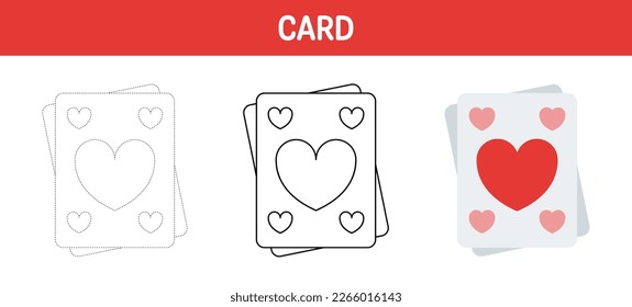 Card tracing and coloring worksheet for kids