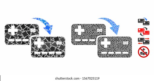 Card to card transfer composition of inequal items in various sizes and shades, based on card to card transfer icon. Vector irregular items are grouped into illustration.