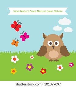 card with tree for ecology animals.vector illustration