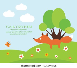 card with tree for ecology animals.vector illustration