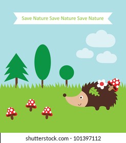 card with tree for ecology animals.vector illustration