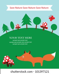 card with tree for ecology animals.vector illustration