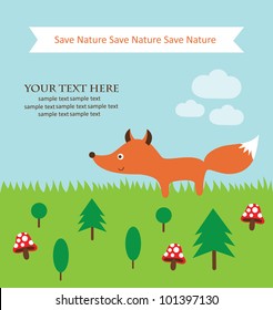 card with tree for ecology animals.vector illustration