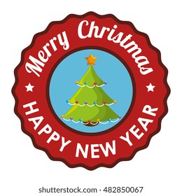 card tree merry christmas and new year design isolated