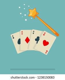 card trick, illustration with cards aces