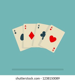 card trick, illustration with cards aces