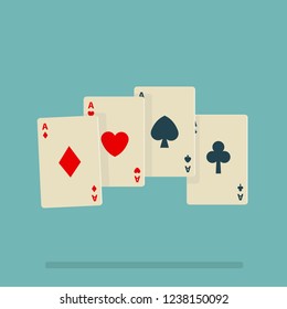 card trick, illustration with cards aces