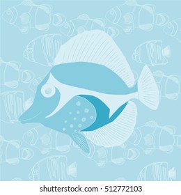 Card with a tropical fish above a group of silhouettes