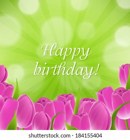 Card With Tulips, With Gradient Mesh, Vector Illustration