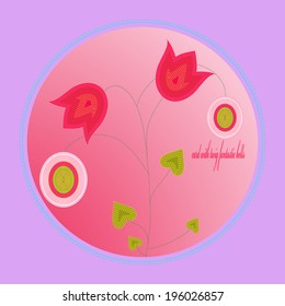 Card with twig fantastic bells on a gradient background, text and circle. 