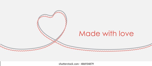 Card with twine lace heart and copy place, vector illustration
