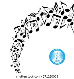 Card with twirl of messy scattered music notes on stave