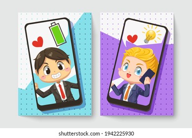 Card of two businessman in cartoon character vector,  isolated flat vector illustration