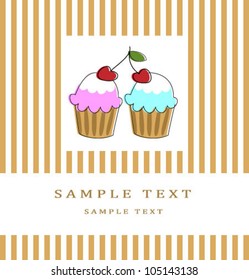 Card with two chery cupcakes