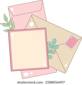 A Card and Two Envelopes. Cute and Simple Style.