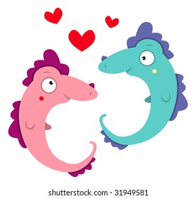 card of two fallen in love sea-horses isolated