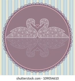 card with Two lace swans in love