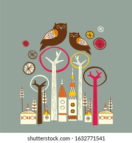 Card with two owls vector image
