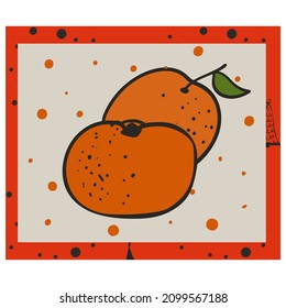 Card with two tangerines on a decorative background