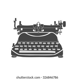 Card with typewriter. Vector hand drawn illustration.