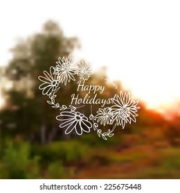 Card with typography and ornament elements on blur background for your ideas