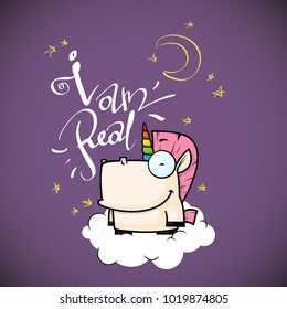 Card with unicorn character. Vector illustration.