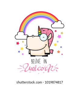 Card with unicorn character. Vector illustration.