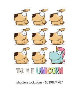 Card with unicorn and dog characters. Vector illustration.