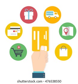 Card usage, online shoping concept