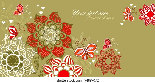 Card of valentine day with fairy flowers and butterfly, vector