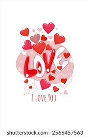 Card, valentine, I love you, love, hearts, hand drawn, Valentine's day, declaration of love, vector file