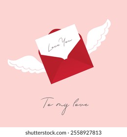 Card for valentine with a red envelope and angels wings	