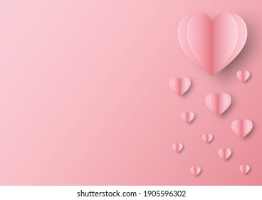 Card Valentine's day  background. Vector illustration. pink paper hearts. Cute love banner or greeting card